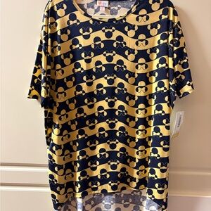LuLaRoe Yellow and Navy Minnie Bow Irma Top